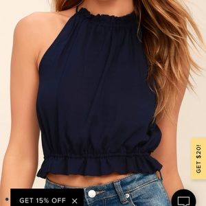Lulus nostalgia navy blue crop top, open back tank